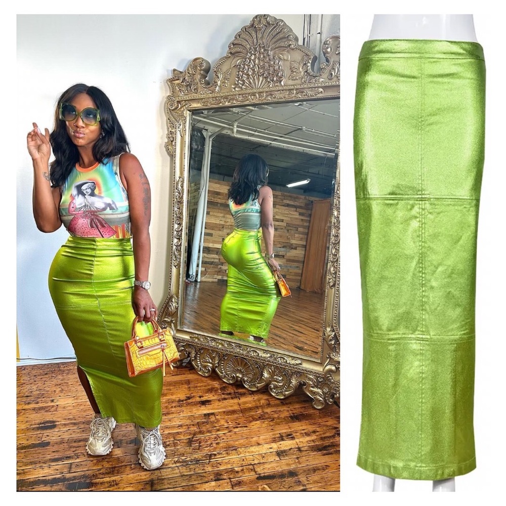 ✨NwOt✨Metallic HighWaist Green Maxi Skirt
